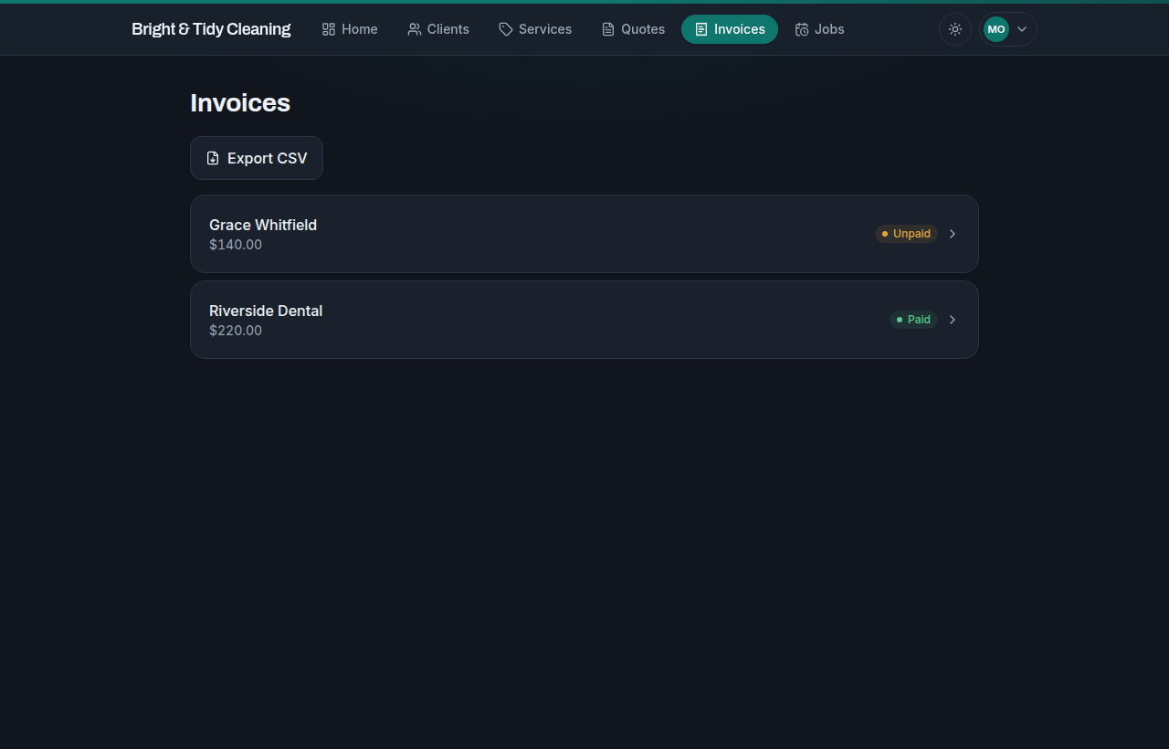Invoice from the work you did — Toferon screenshot