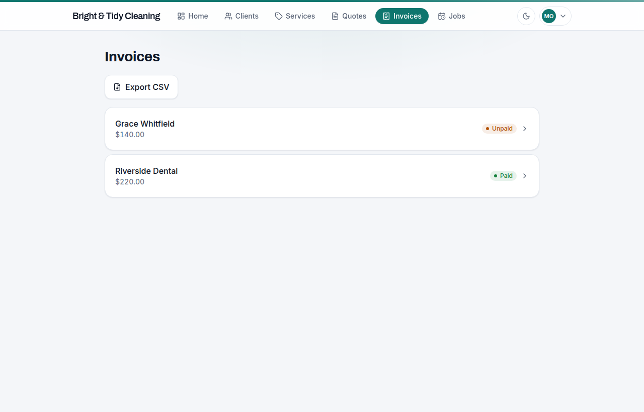 Invoice from the work you did — Toferon screenshot