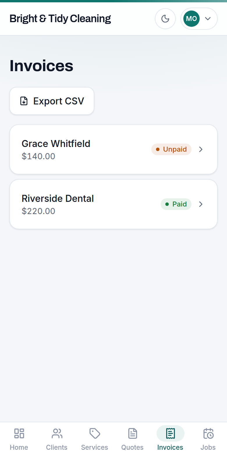 Invoice from the work you did — Toferon screenshot