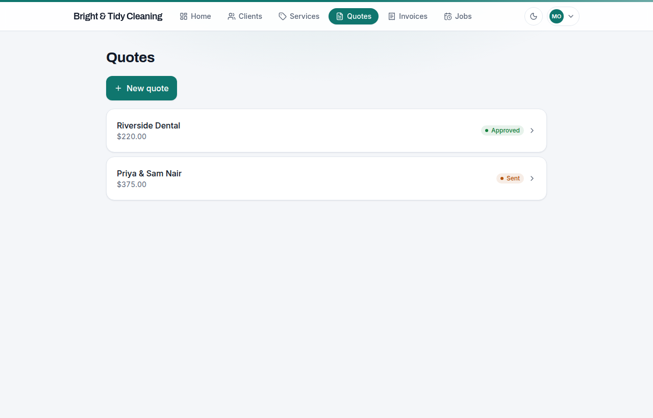 Send a quote they approve online — Toferon screenshot
