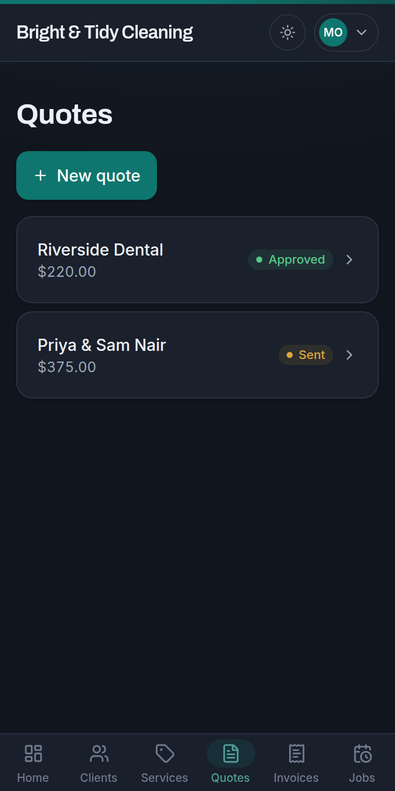 Send a quote they approve online — Toferon screenshot