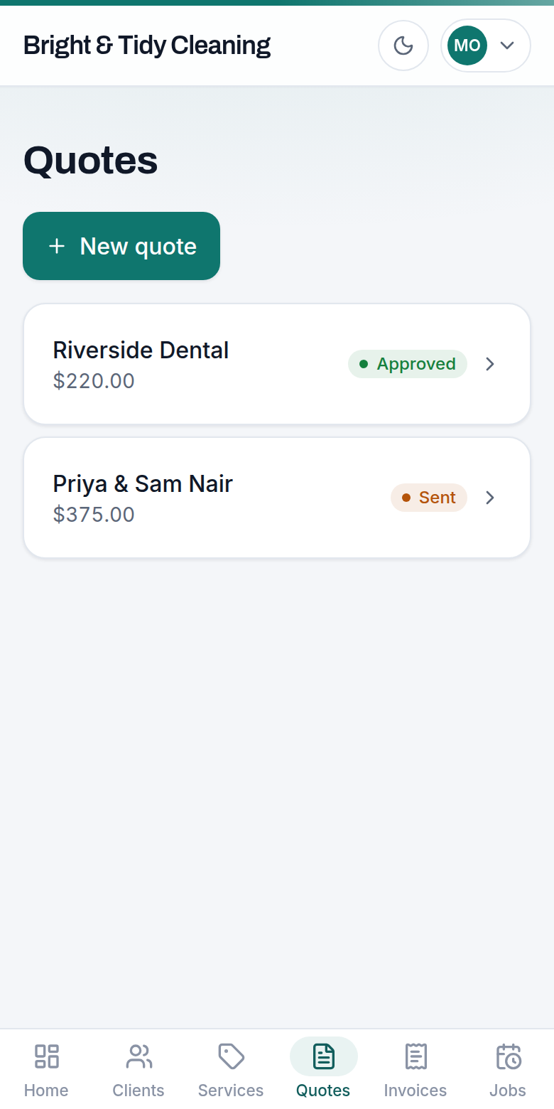 Send a quote they approve online — Toferon screenshot